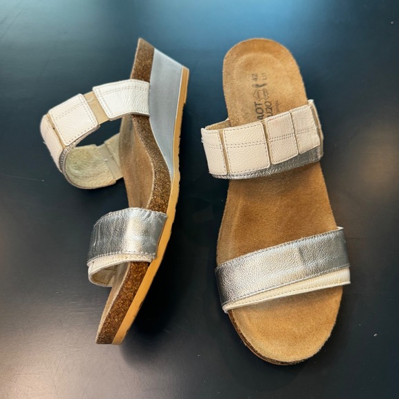Naot Shoes - Naot Women 11 EU 42 Silver White Leather Wedge Slide Sandals Comfort L11 Israel